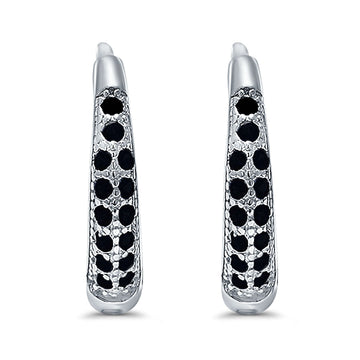 Eternity Huggie Hoop Earrings Channel Round Simulated Black CZ 925 Sterling Silver (14mm)
